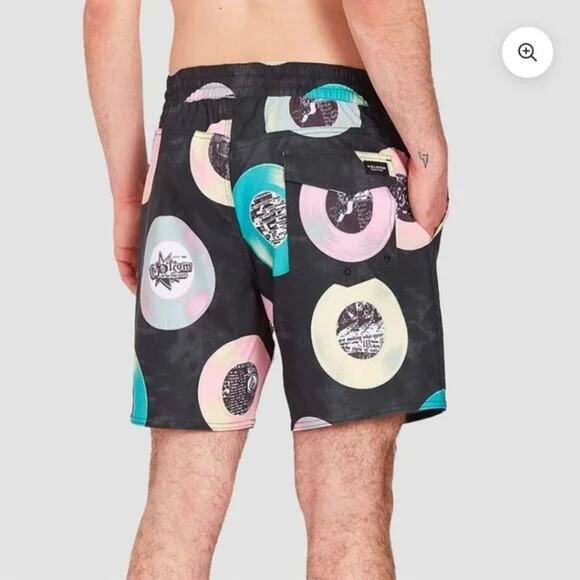Volcom Stoneys Vent LP Swim Trunks Vinyl Record Print Black Size S NWT - Picture 14 of 15